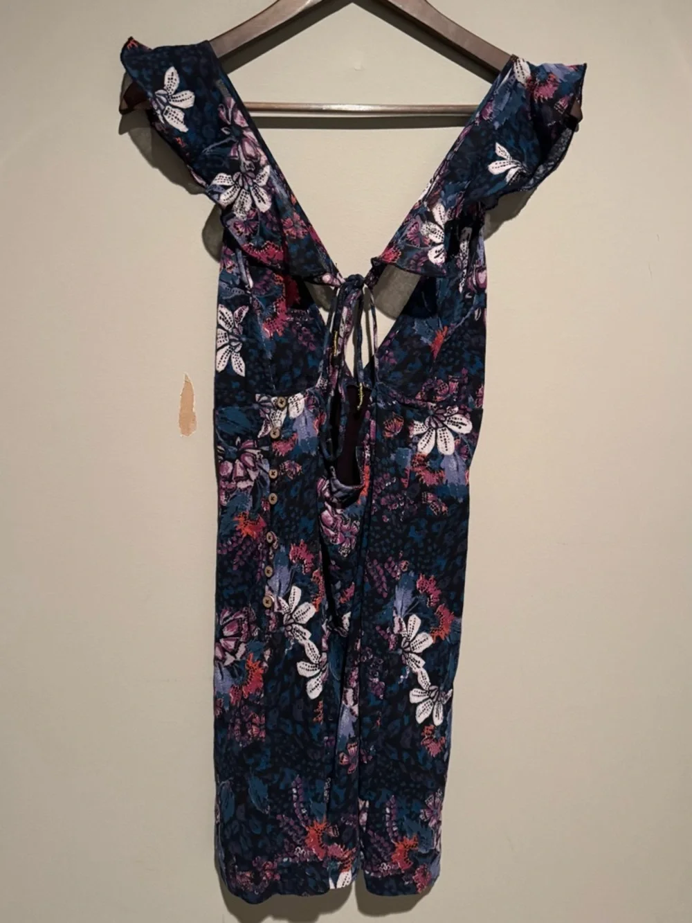 Free People Josie Floral Deep V Neck Minidress Ruffle Sleeves Size S - Picture 5 of 10